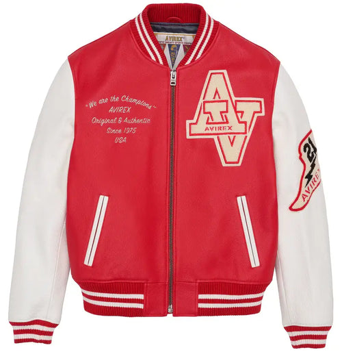 Avirex Red Wildcat Leather Varsity Jacket