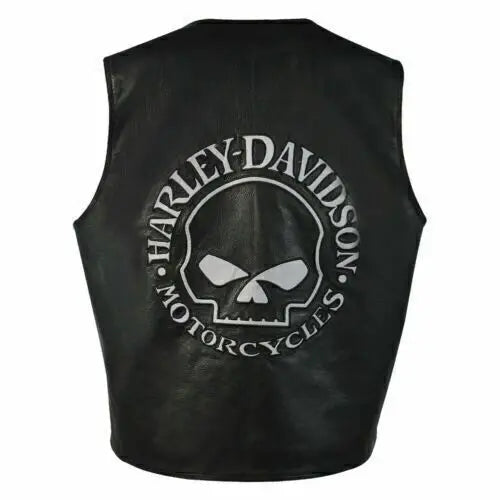Men's Harley-Davidson Black Reflective Skull Leather Vest
