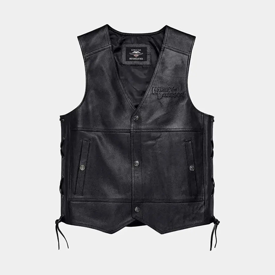 Men's Harley-Davidson Classic Black Leather Vest – Front View