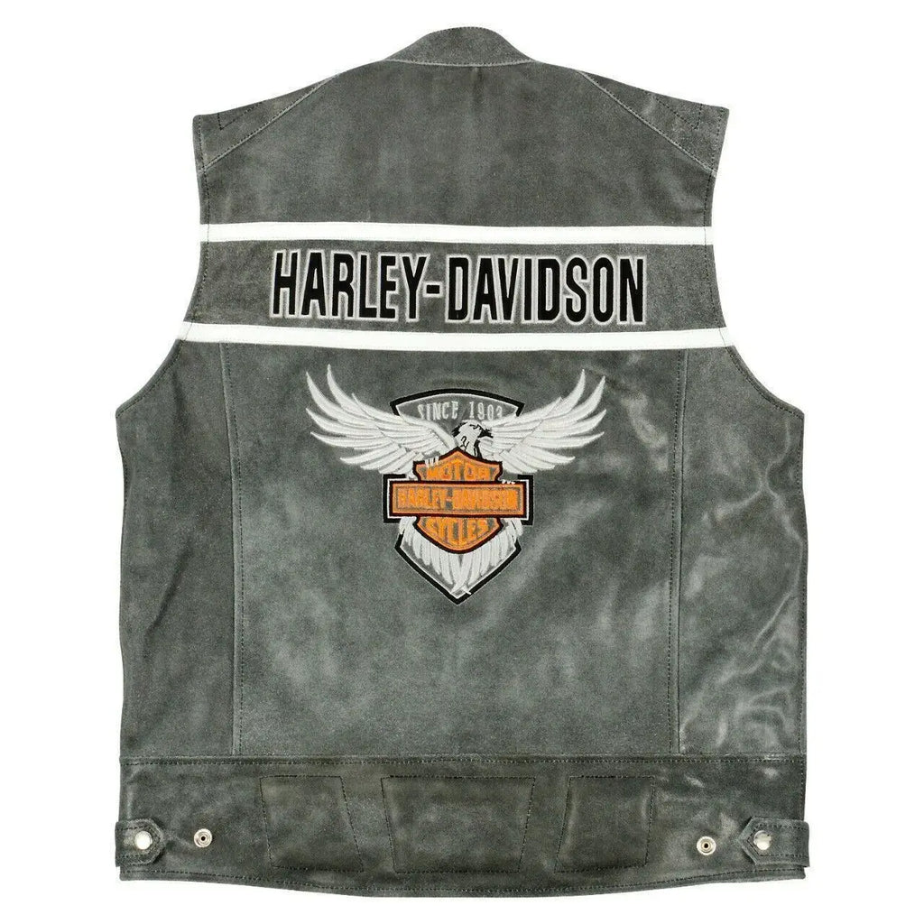 Men's Harley-Davidson Black Leather Motorcycle Vest – Back View 2