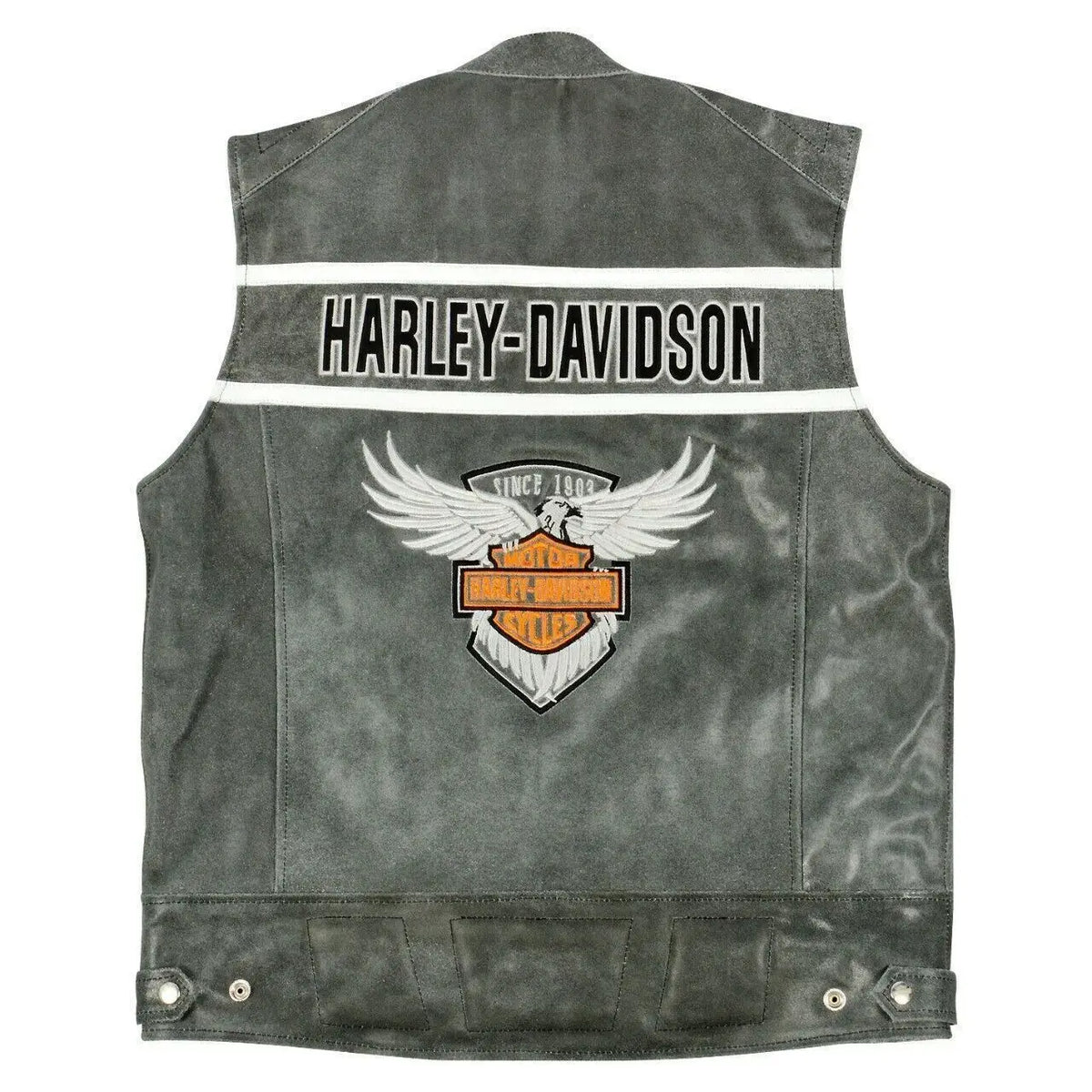 Men's Harley-Davidson Black Leather Motorcycle Vest – Back View 2