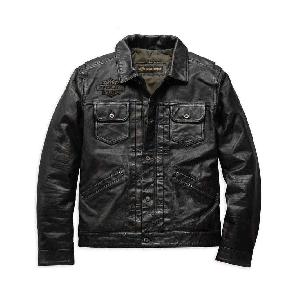 Men's Harley-Davidson Digger Slim Fit Washed Leather Jacket – Front View