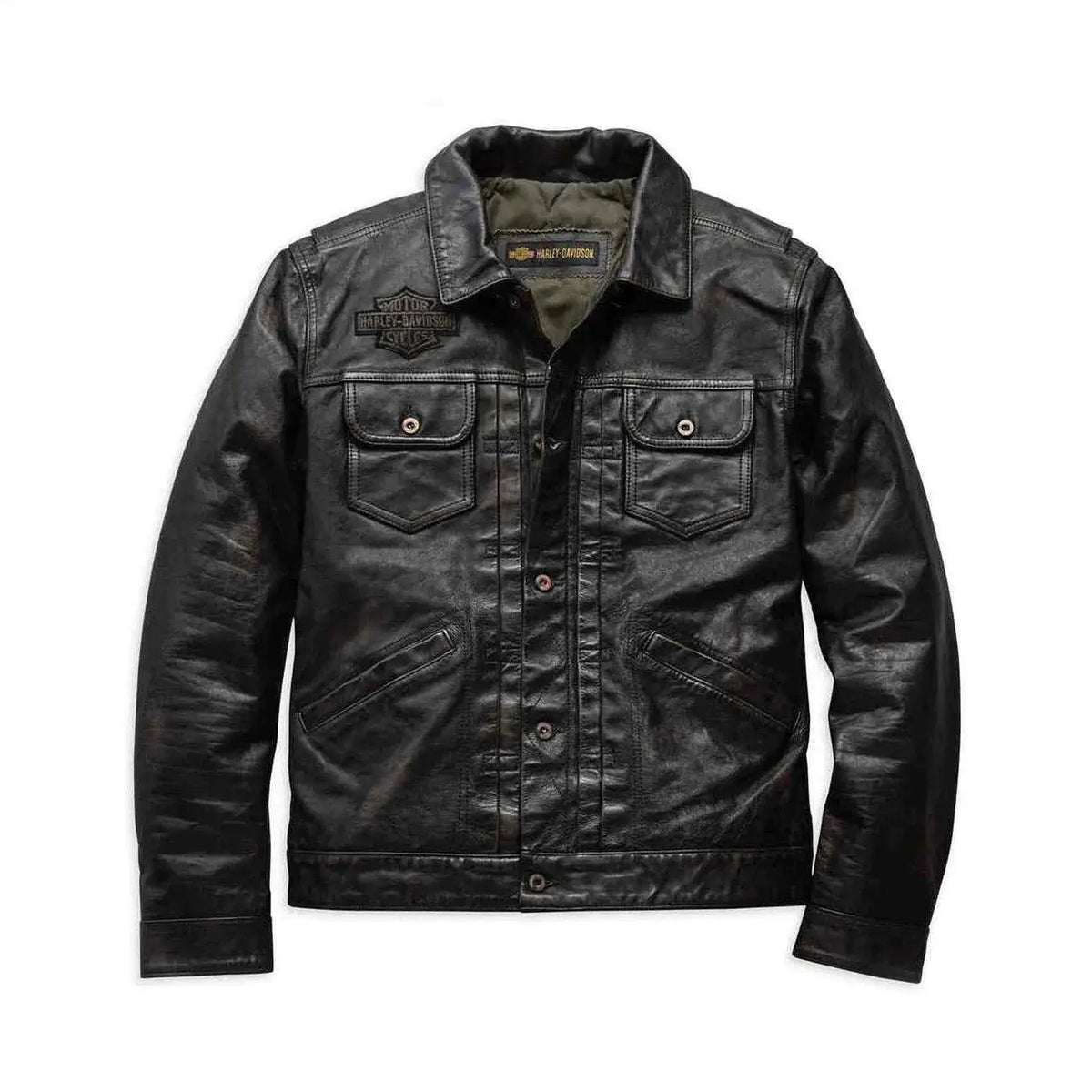 Men's Harley-Davidson Digger Slim Fit Washed Leather Jacket – Front View