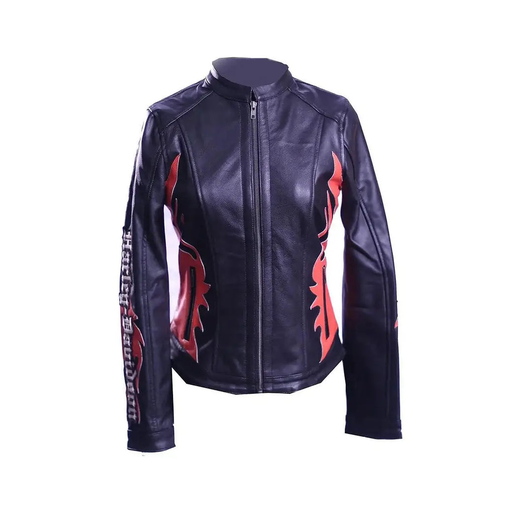 Women's Harley-Davidson Black Leather Jacket with Patch – Front View