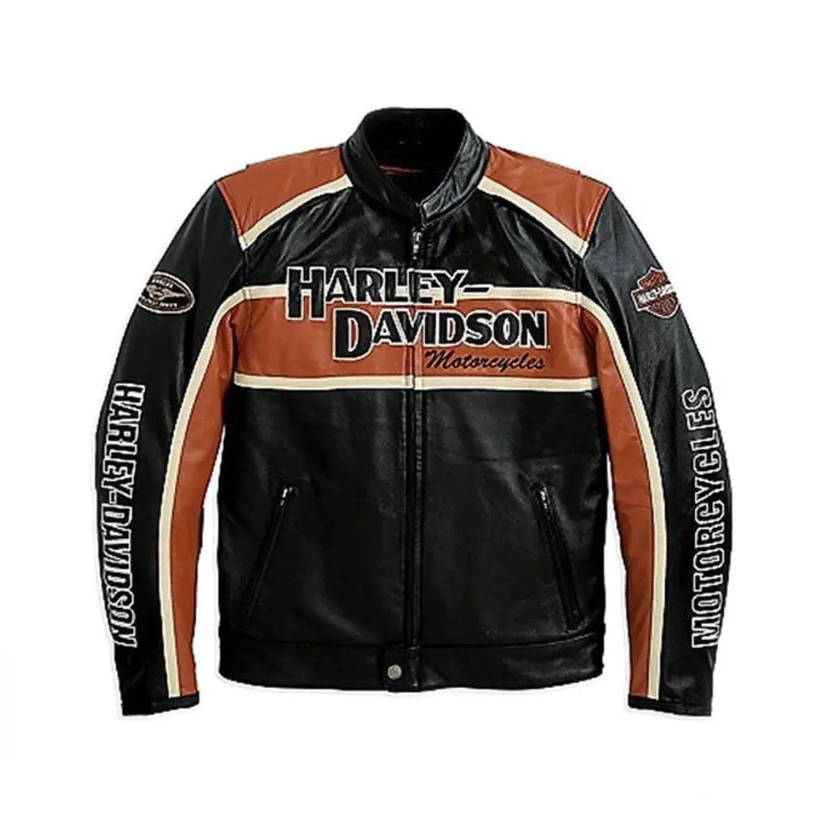 Men's Harley-Davidson Black Cruiser Leather Jacket with Orange Stripe