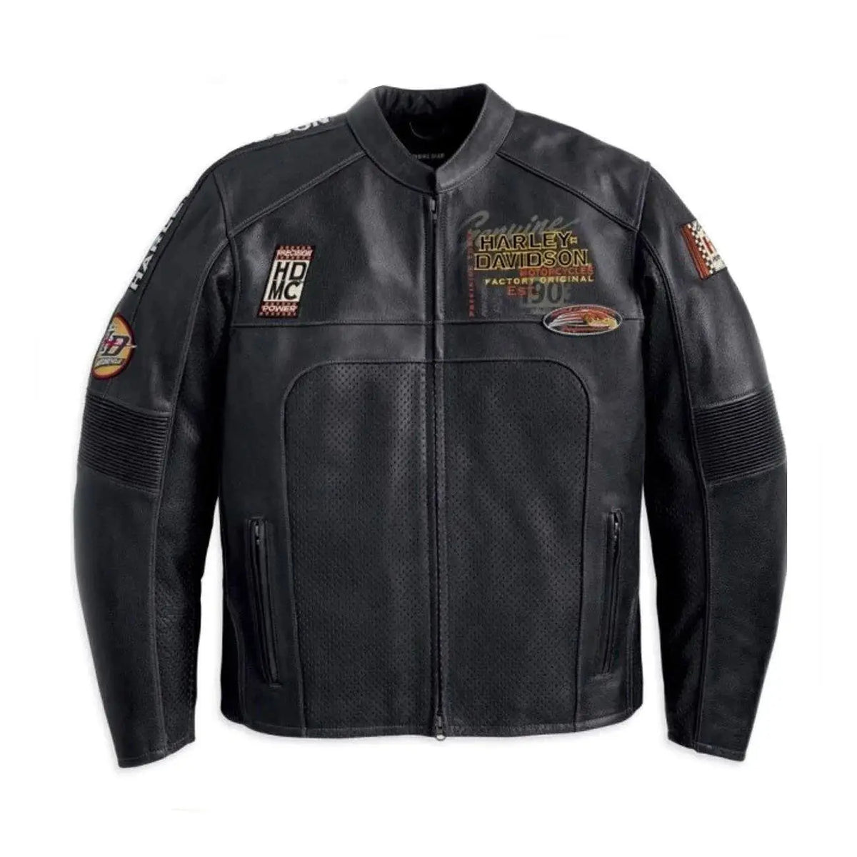 Men's Harley-Davidson Regulator Black Perforated Leather Jacket – Front View