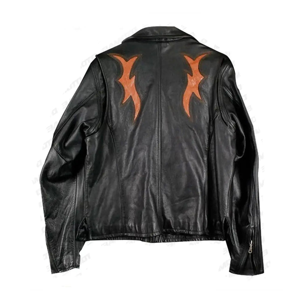 Women's Harley-Davidson Black Leather Biker Jacket with Flame Embroidery – Back View