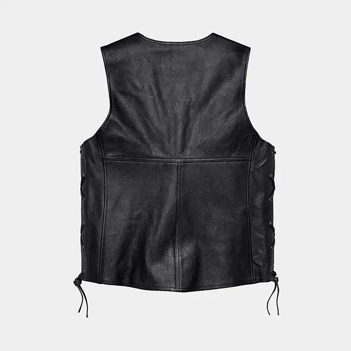 Men's Harley-Davidson Classic Black Leather Vest – Back View