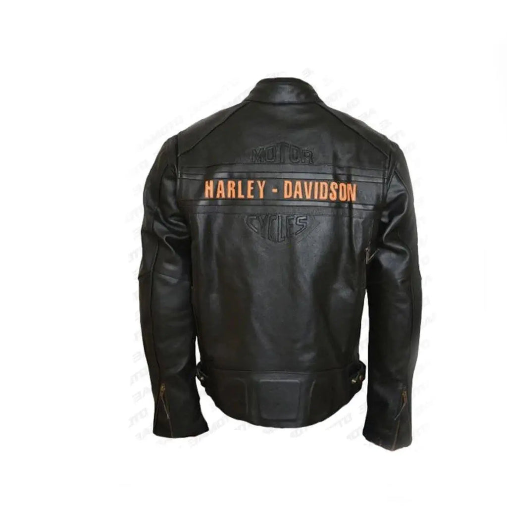 Harley-Davidson Bill Goldberg Black Leather Motorcycle Jacket – Back View