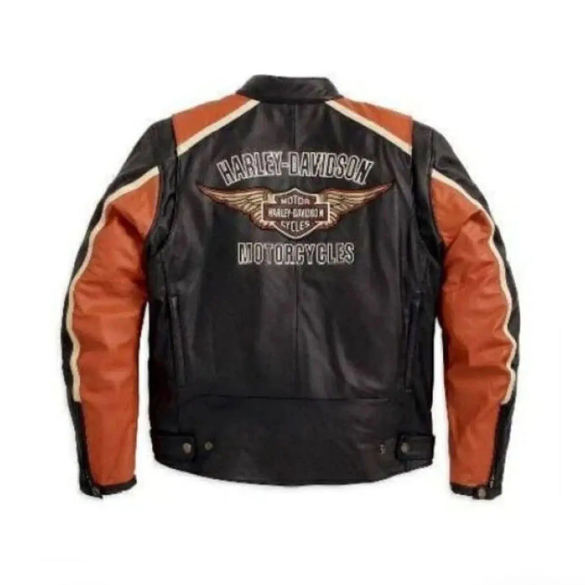 Men's Harley-Davidson Black Cruiser Leather Jacket with Orange Stripe – Back View