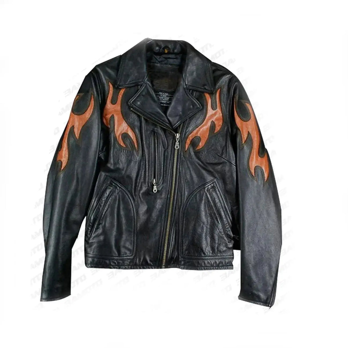 Women's Harley-Davidson Black Leather Biker Jacket with Flame Embroidery – Front View