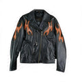 Women's Harley-Davidson Black Leather Biker Jacket with Flame Embroidery