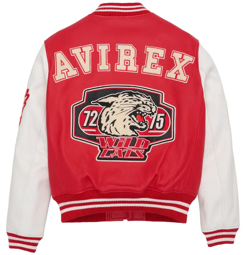 Avirex Red Wildcat Leather Varsity Jacket – Back View 2