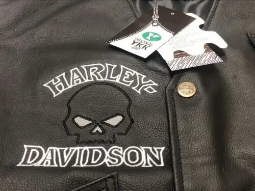 Men's Harley-Davidson Black Reflective Skull Leather Vest – Front View 2