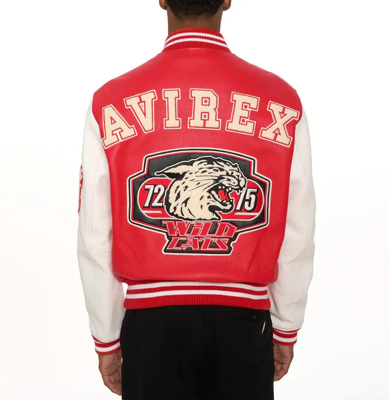 Avirex Red Wildcat Leather Varsity Jacket – Back View