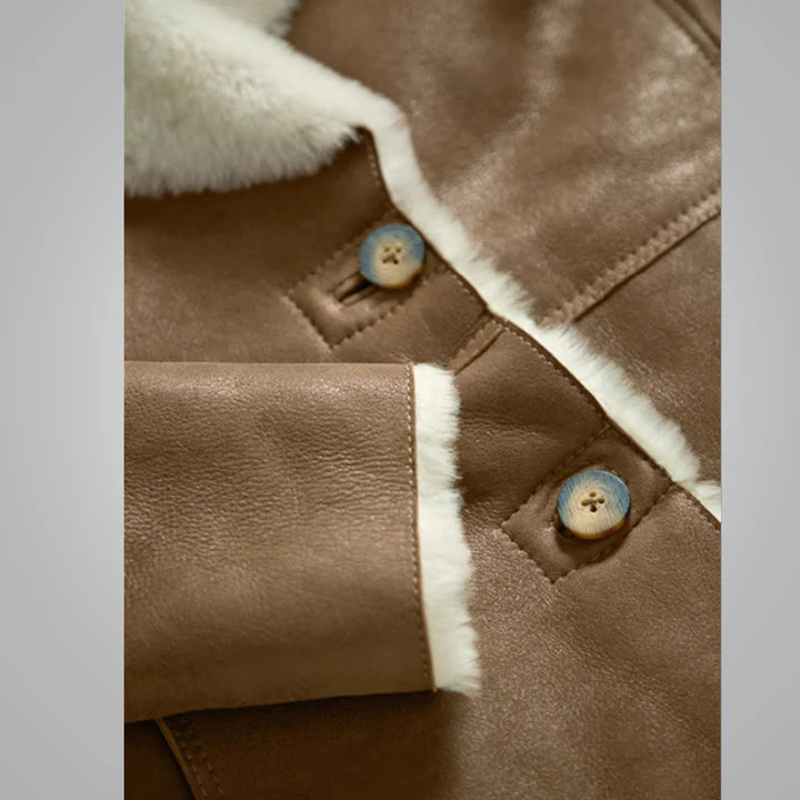 Women's Camel Brown B3 Shearling Aviator Jacket – Front View