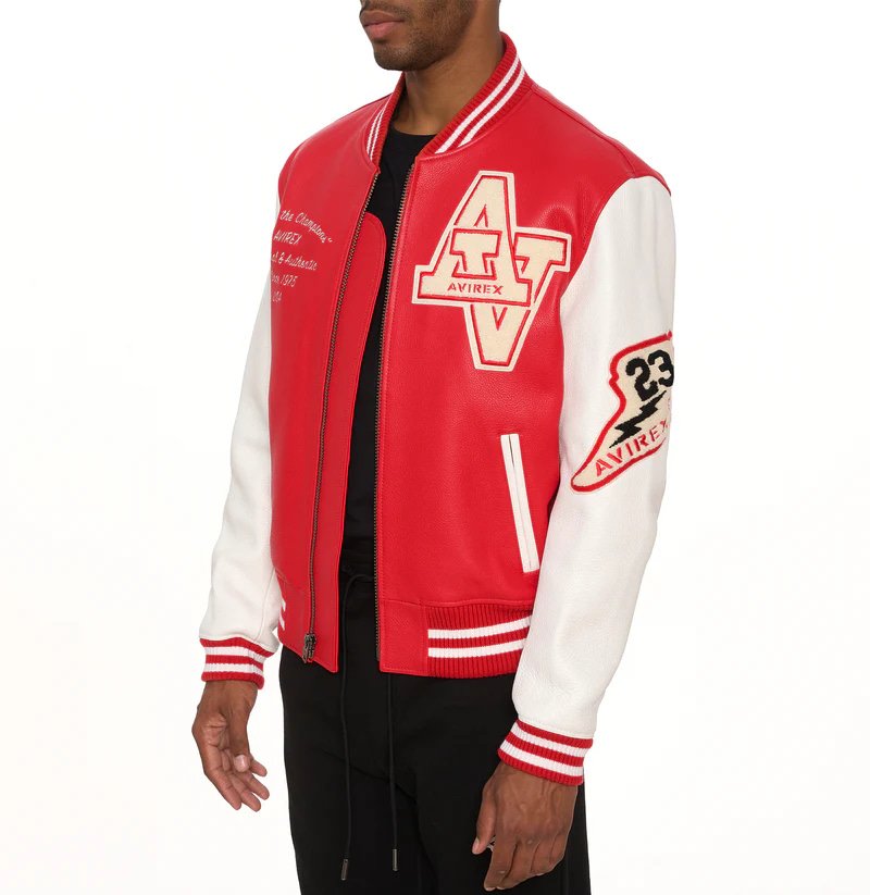 Avirex Red Wildcat Leather Varsity Jacket – Front View 3