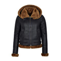 Women's Black Hooded B3 Shearling Flying Jacket