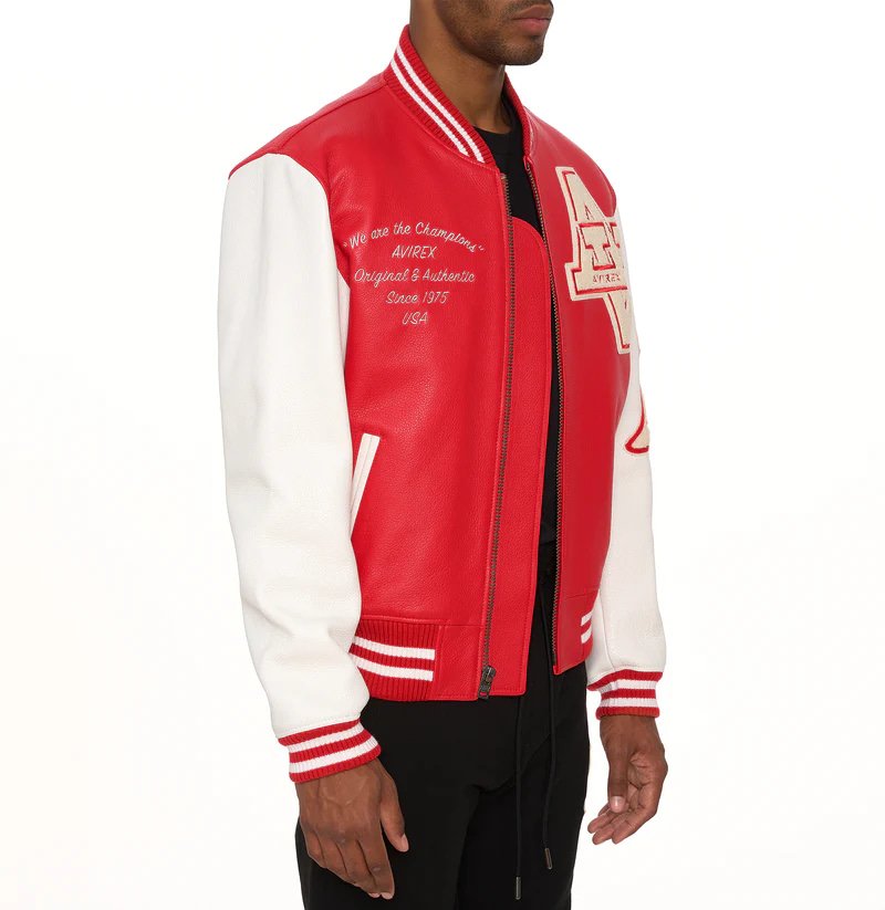 Avirex Red Wildcat Leather Varsity Jacket – Front View 2