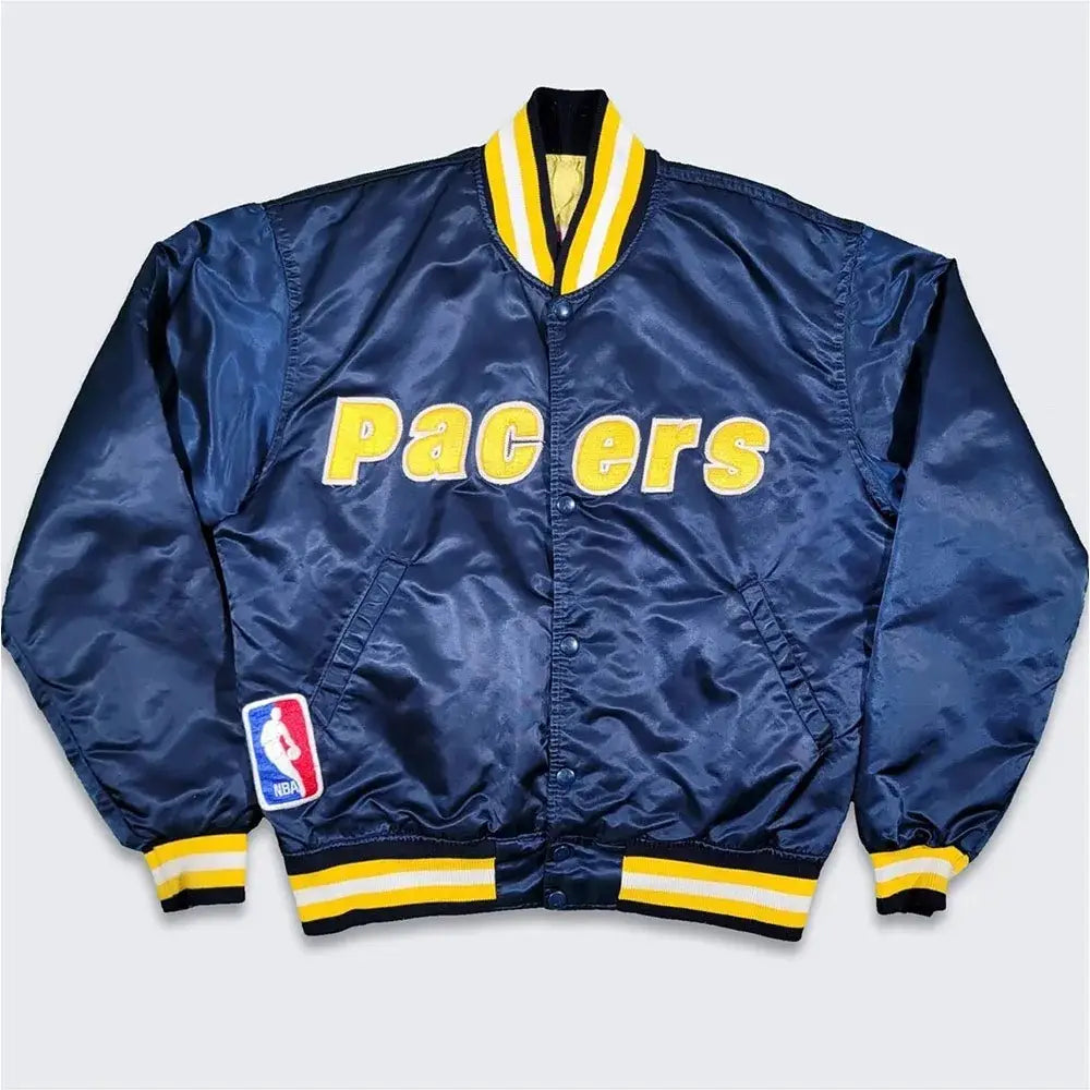 Indiana Pacers 80s Navy Satin Bomber Jacket