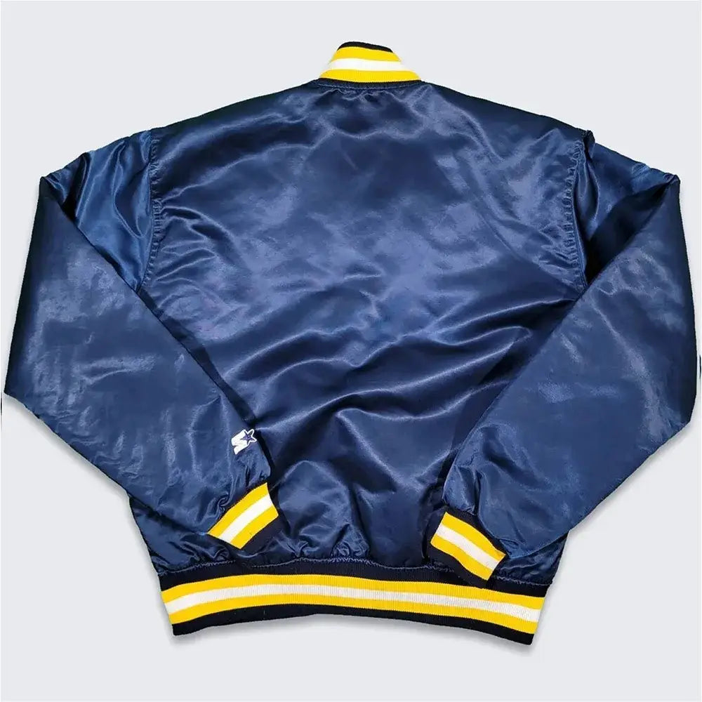 Indiana Pacers 80s Navy Satin Bomber Jacket – Back View