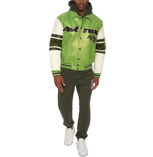 Avirex Stars & Stripes Green Leather Jacket – Front View