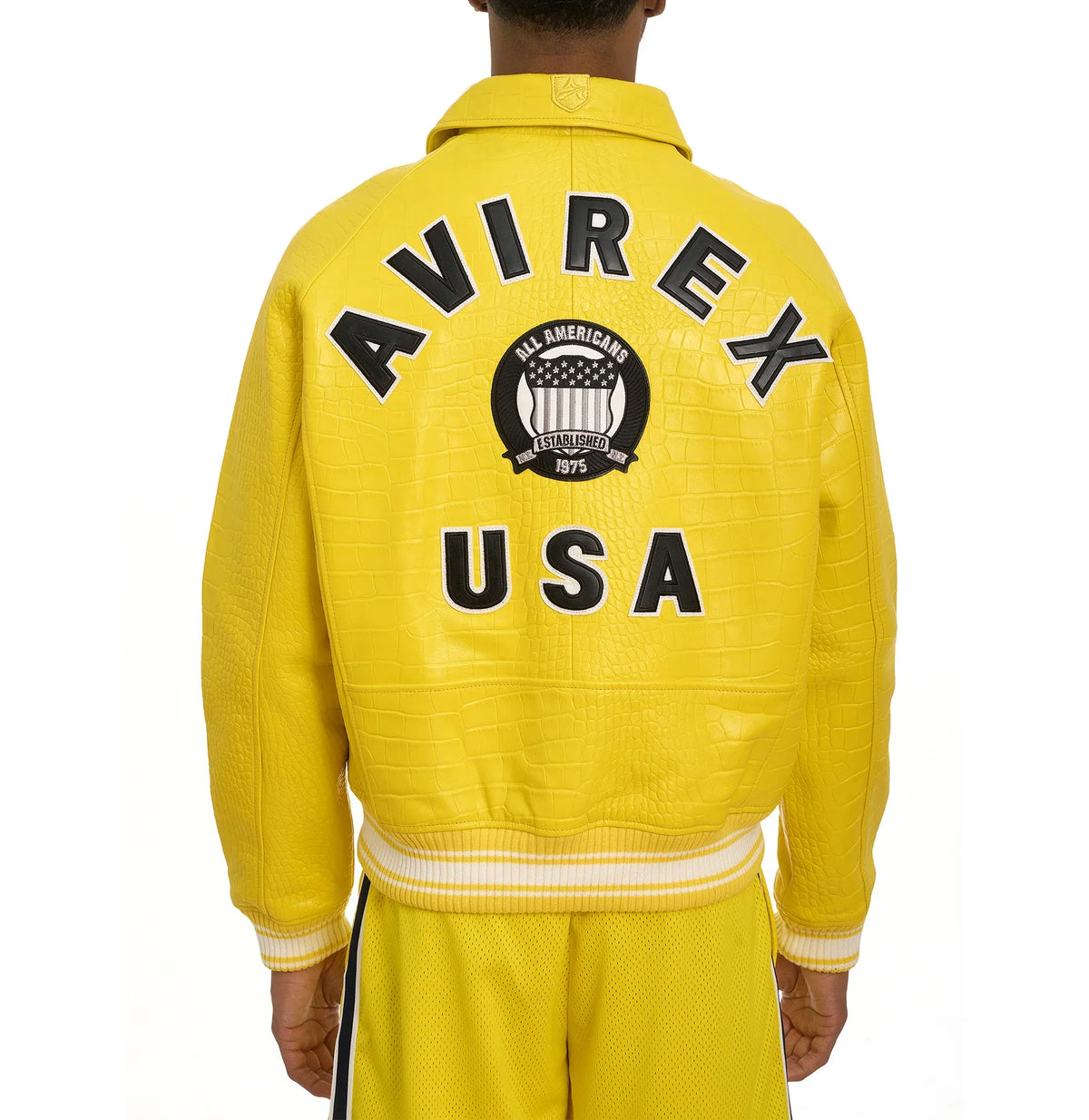 Men's Avirex Limited Edition Yellow Crocodile Leather Jacket – Back View
