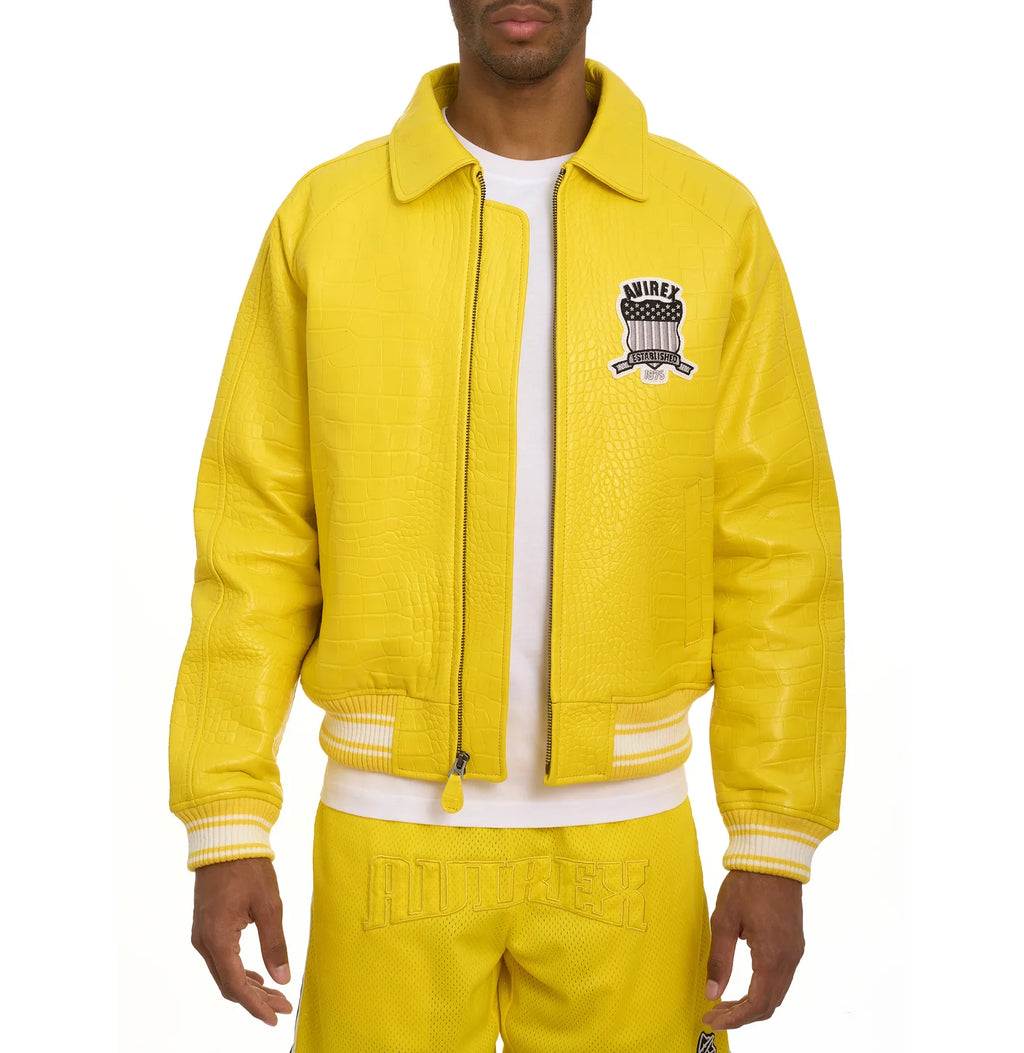 Men's Avirex Limited Edition Yellow Crocodile Leather Jacket – Front View