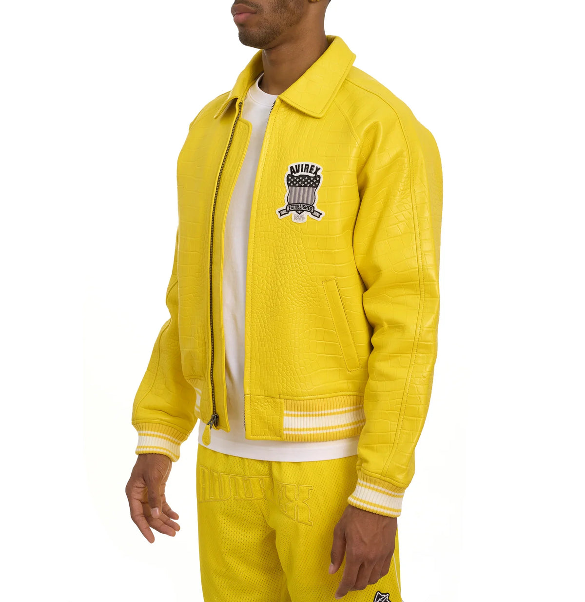 Men's Avirex Limited Edition Yellow Crocodile Leather Jacket – Side View