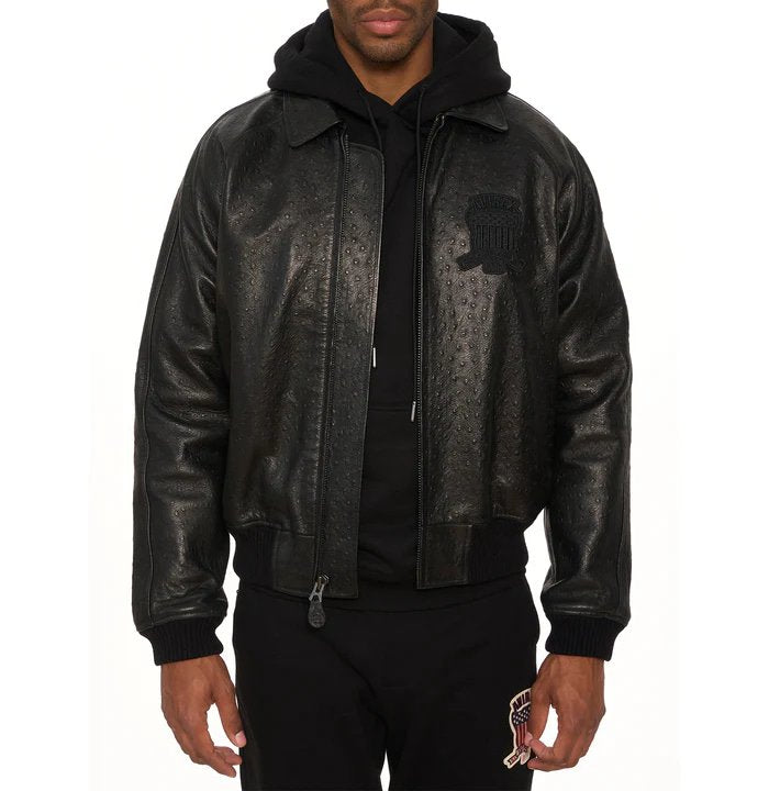 Avirex Ostrich Leather Icon Bomber Jacket – Front View 3