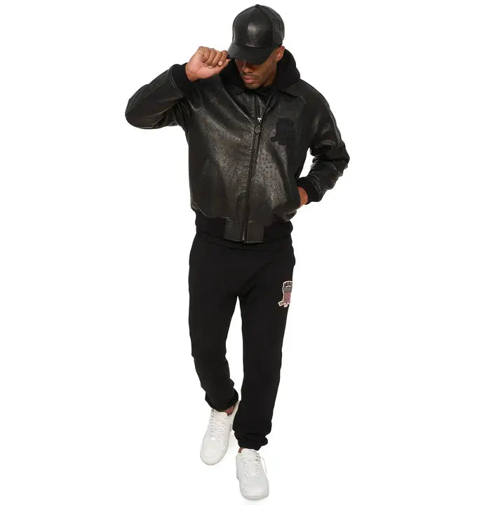 Avirex Ostrich Leather Icon Bomber Jacket – Front View 2