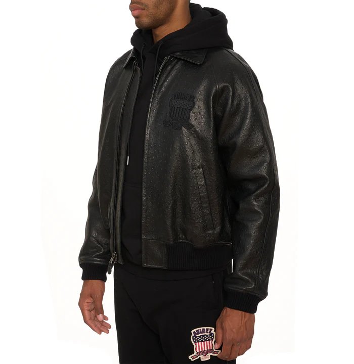 Avirex Ostrich Leather Icon Bomber Jacket – Side View