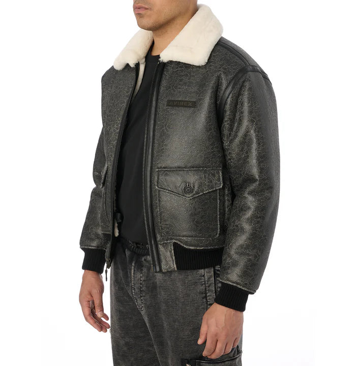 Men's Avirex Black B-3 Shearling Bomber Jacket – Side View 2