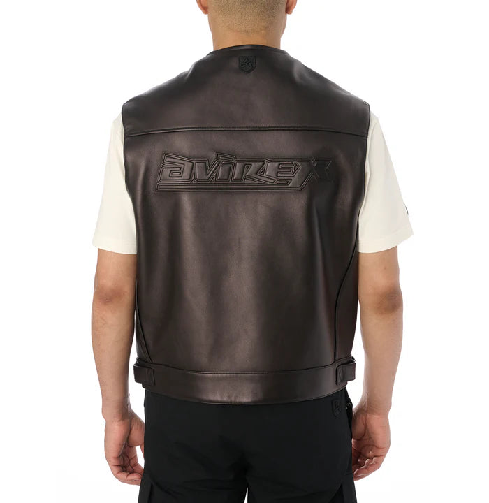 Men's Avirex Rides Leather Vest – Back View