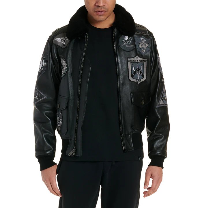 Avirex Black G-1 Goatskin Bomber Jacket – Front View 2