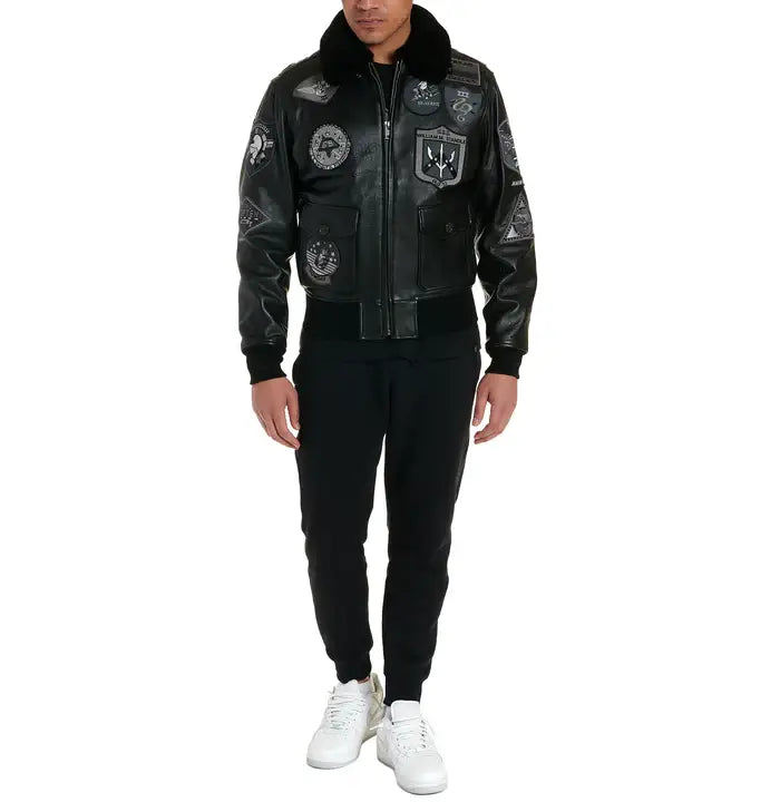 Avirex Black G-1 Goatskin Bomber Jacket – Front View