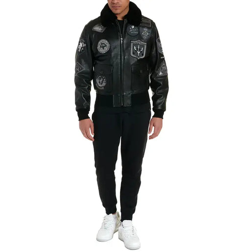 Avirex Black G-1 Goatskin Bomber Jacket – Front View