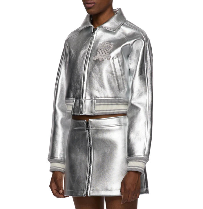 Women's Avirex Limited Edition Silver Metallic Cropped Icon Jacket – Side View