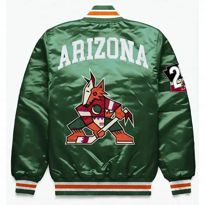 Arizona Coyotes Green Satin Bomber Jacket – Back View