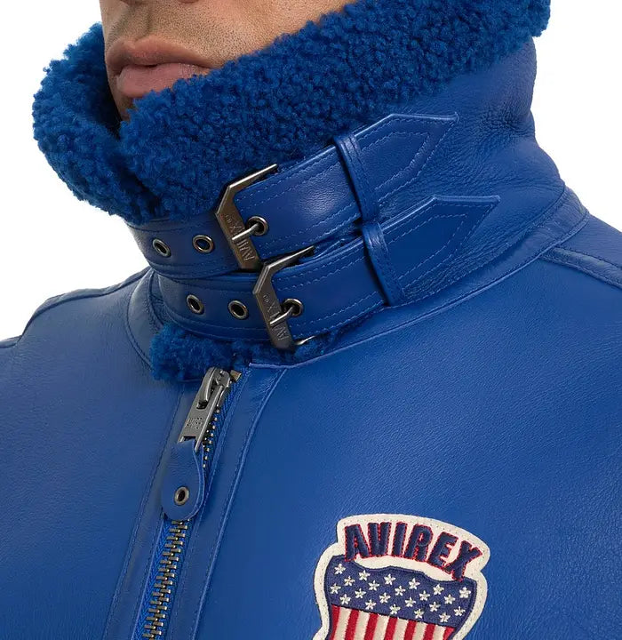 Avirex Mazarine Blue B3 Shearling Leather Jacket – Collar Detail