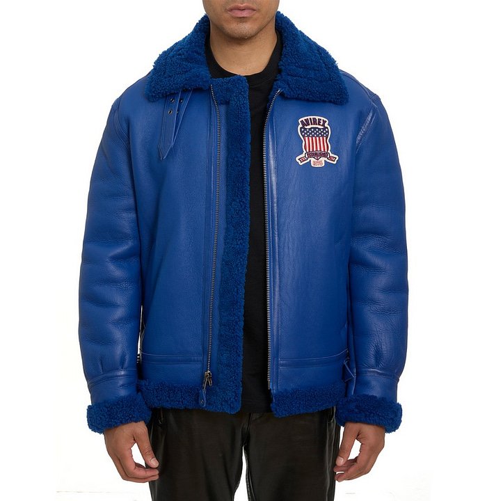 Avirex Mazarine Blue B3 Shearling Leather Jacket – Front View