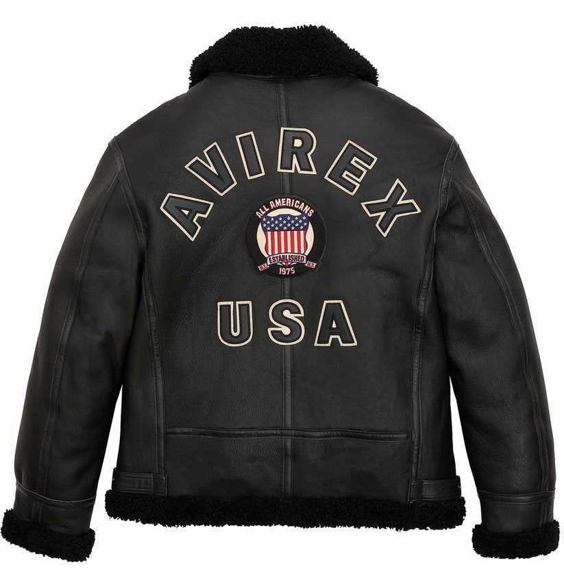 Avirex Black B3 Shearling Leather Jacket – Back View