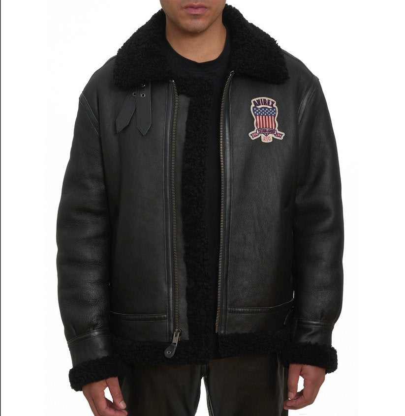 Avirex Black B3 Shearling Leather Jacket – Front View