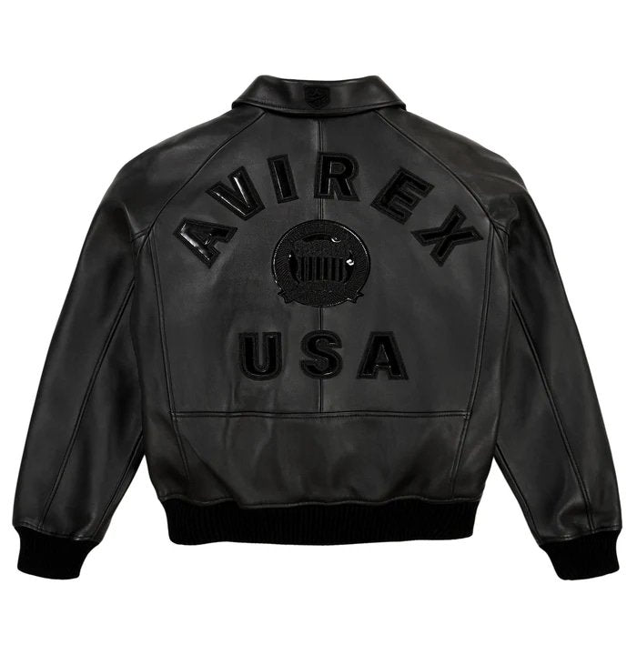 Avirex Jet Black Icon Lambskin Bomber Jacket – Back View