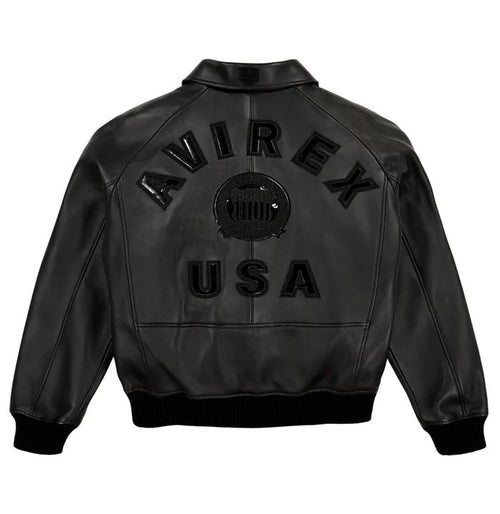 Avirex Jet Black Icon Lambskin Bomber Jacket – Back View