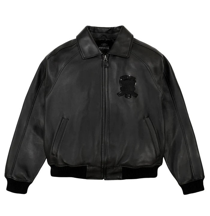 Avirex Jet Black Icon Lambskin Bomber Jacket