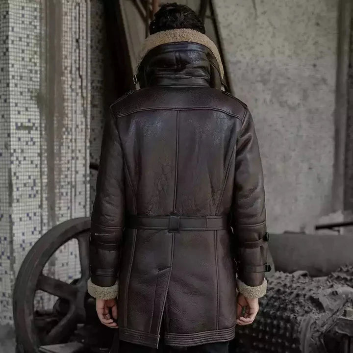 Men's Brown B3 Flight Shearling Aviator Long Coat – Alternate View