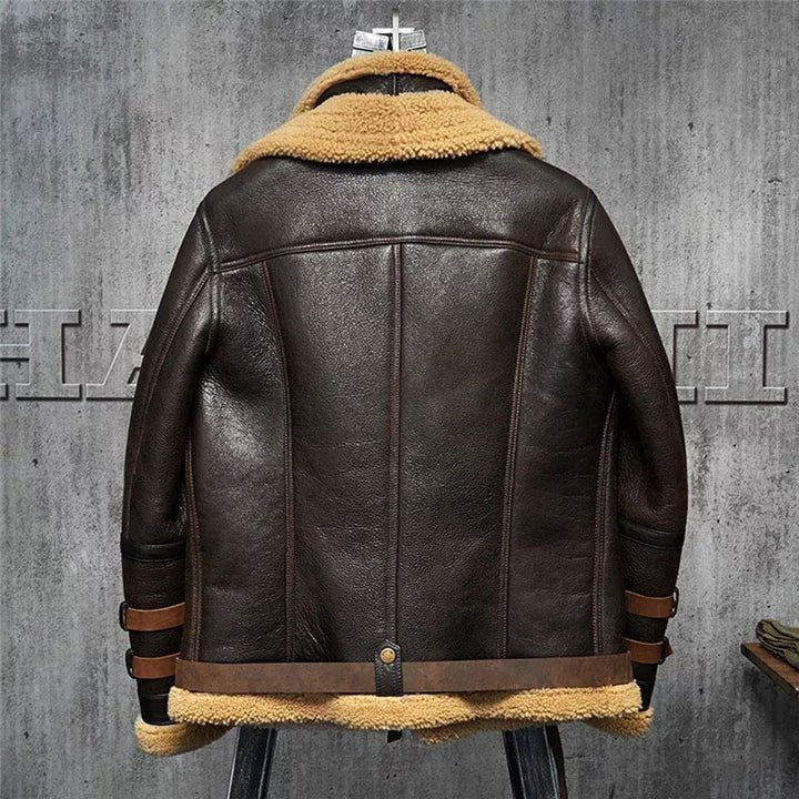 B3 Flight Sheepskin Aviator Fur Leather Jacket – Back View
