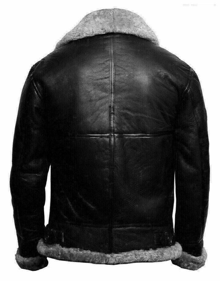 Men's B3 RAF Aviator Leather Bomber Jacket with Real Fur Collar – Back View