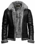Men's B3 RAF Aviator Leather Bomber Jacket with Real Fur Collar